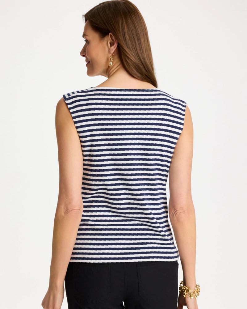 Chicos Cotton Striped Button Tee - PASSPORT BLUE
