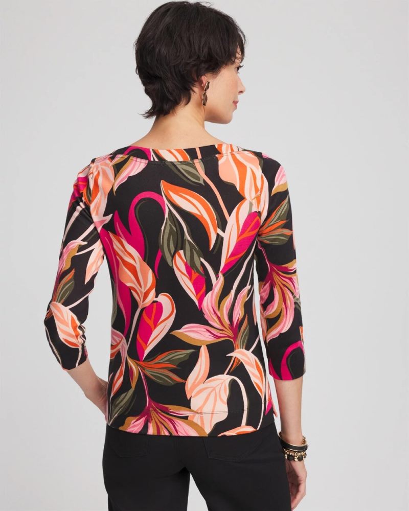 Chicos Orchid 3/4 Sleeve Tee - BLACK
