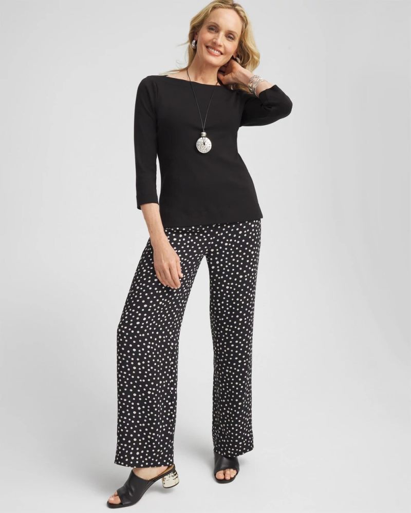 Chicos 3/4 Sleeve Bateau Neck Tee - BLACK