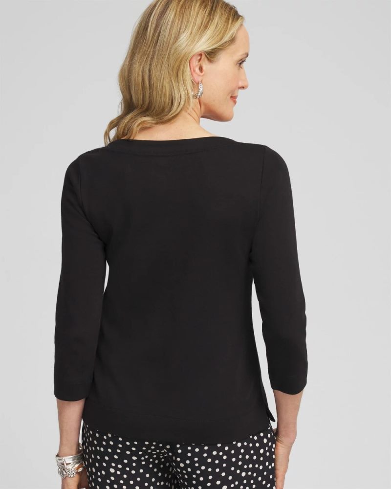Chicos 3/4 Sleeve Bateau Neck Tee - BLACK