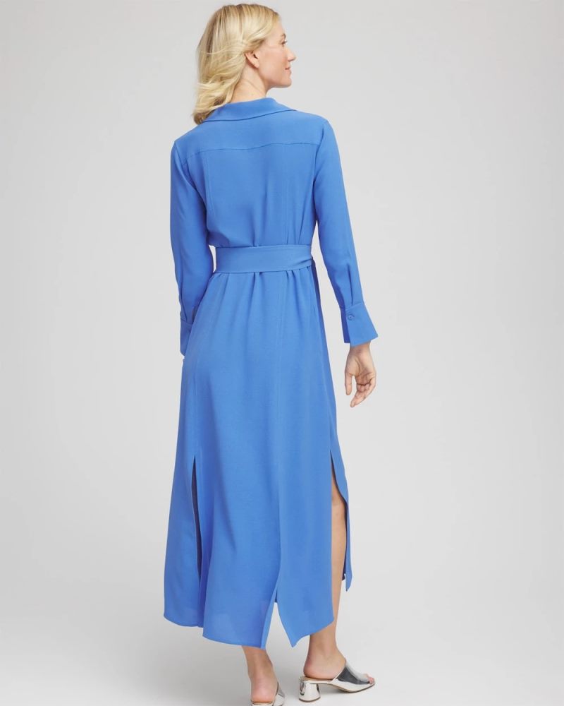 Chicos Belted Split Hem Maxi Shirtdress - BLUE PEARL