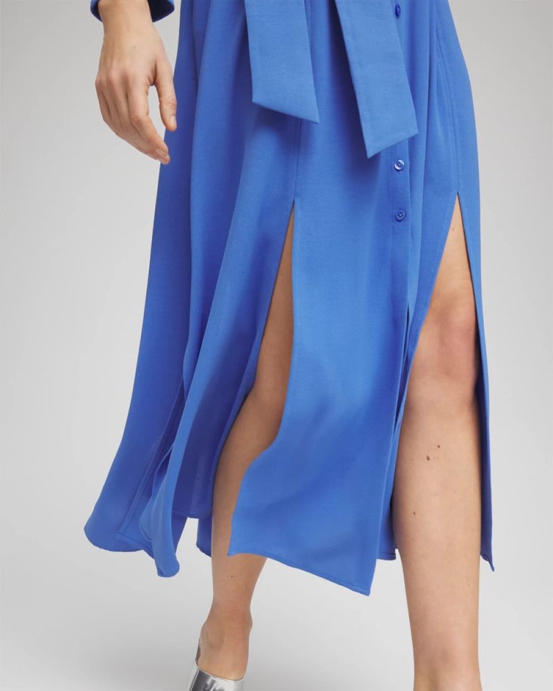 Chicos Belted Split Hem Maxi Shirtdress - BLUE PEARL