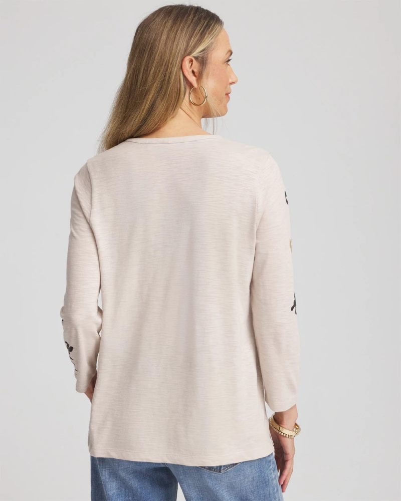 Chicos Paisley Cotton-Slub Splitneck Henley - SMOKEY TAUPE