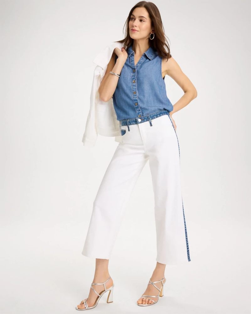 Chicos Girlfriend Straight Colorblock Jeans - ALABASTER