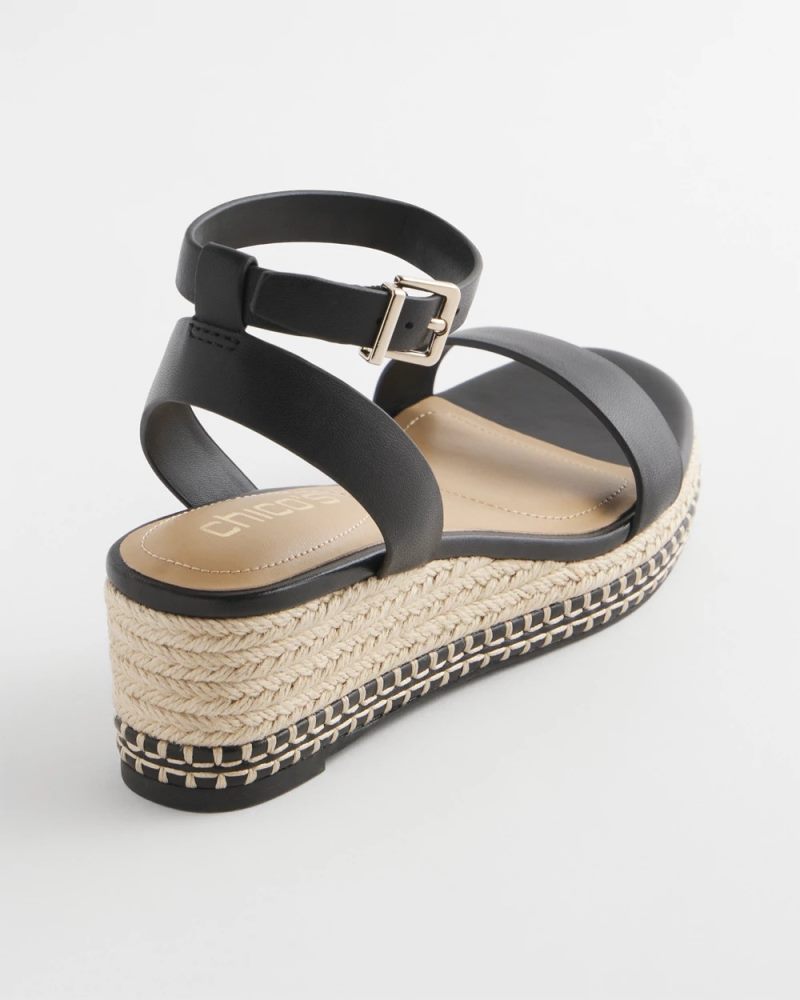 Chicos Brielle Espadrille Wedge Sandals - BLACK