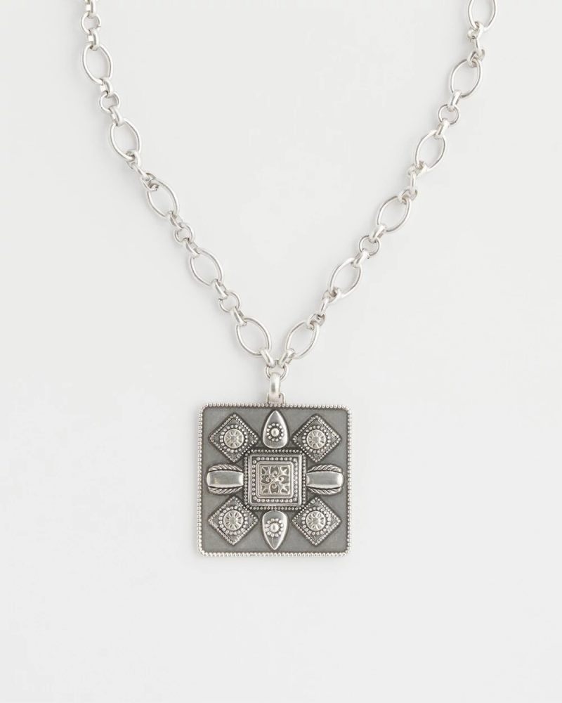 Chicos Silver Tone Square Pendant Necklace - SILVER