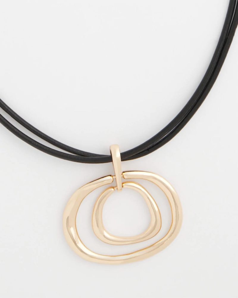 Chicos Gold Tone Rings Pendant Necklace - GOLD