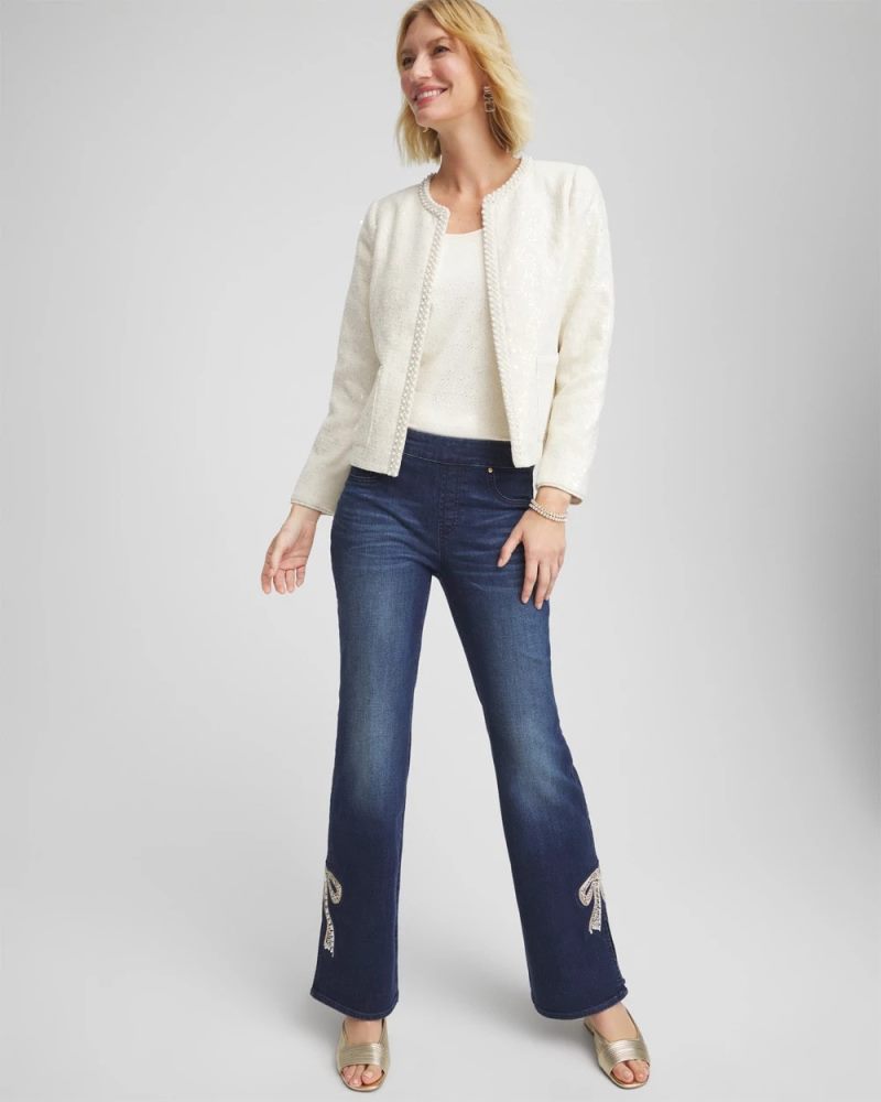 Chicos Pearl Trim Tweed Jacket - ENGLISH CREAM
