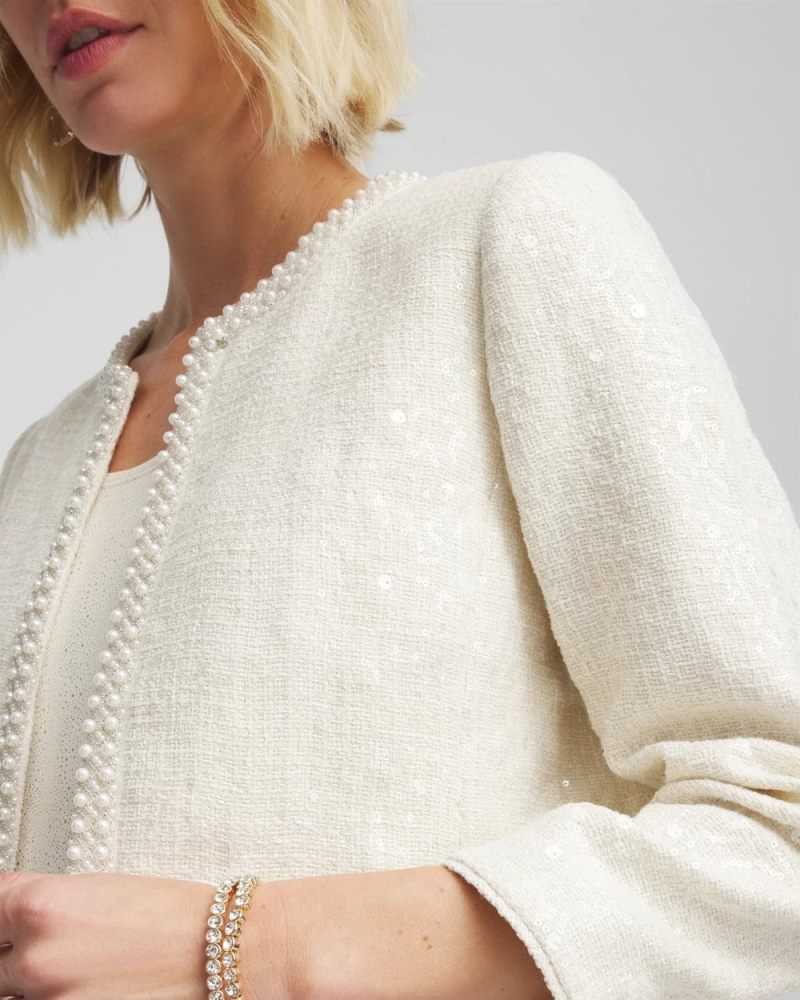 Chicos Pearl Trim Tweed Jacket - ENGLISH CREAM