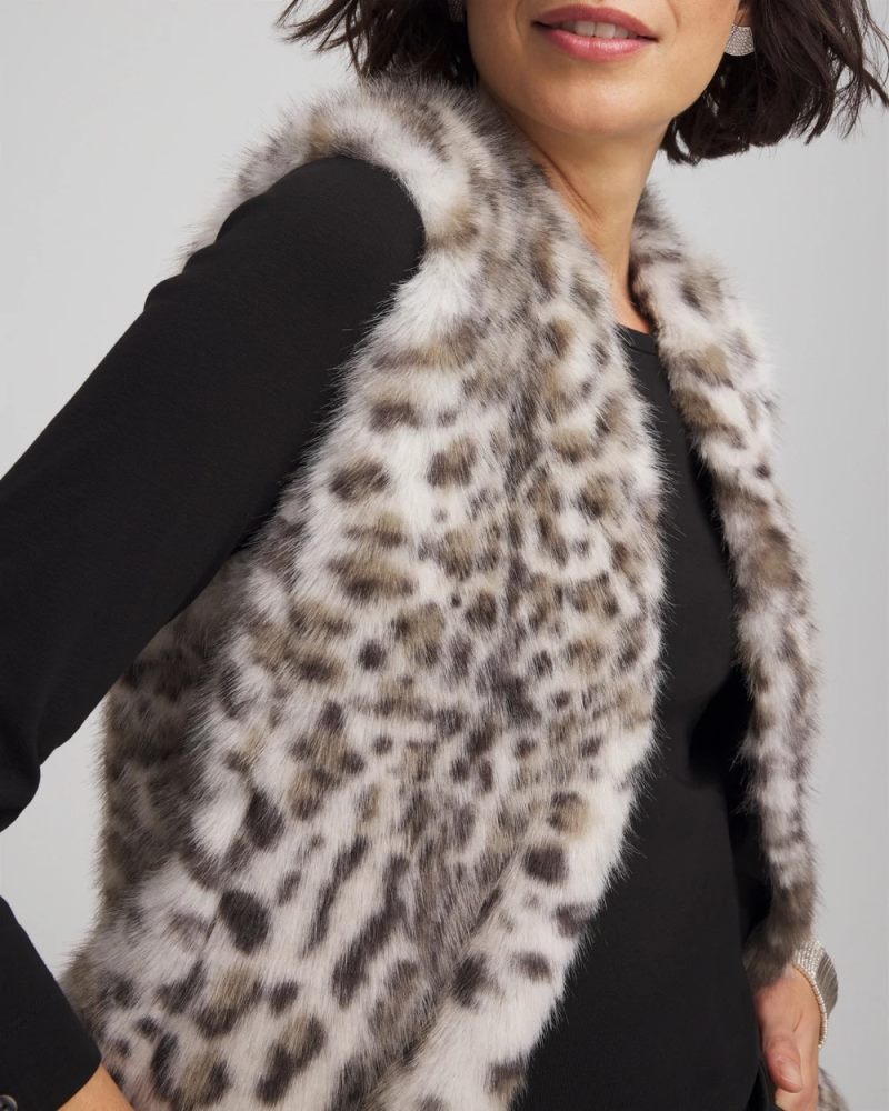 Chicos Snow Leopard Faux Fur Vest - CREAM
