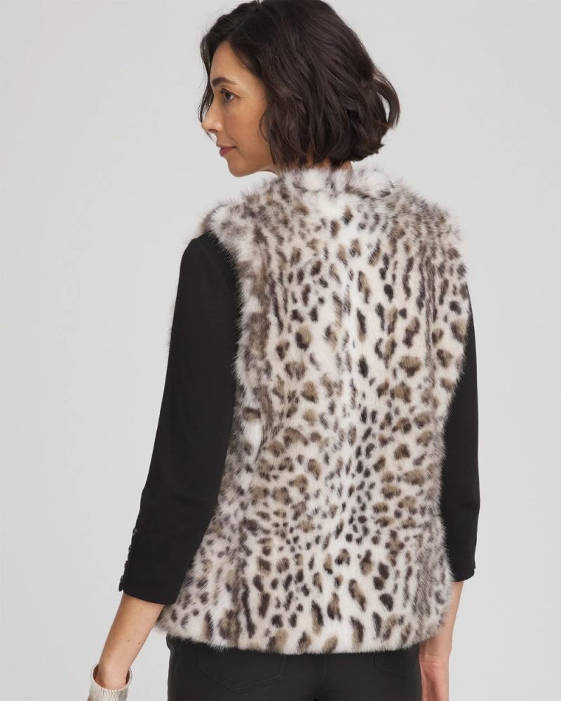 Chicos Snow Leopard Faux Fur Vest - CREAM