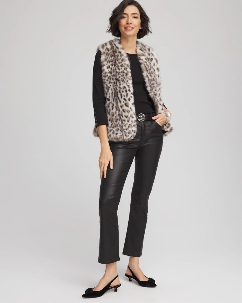 Chicos Snow Leopard Faux Fur Vest - CREAM