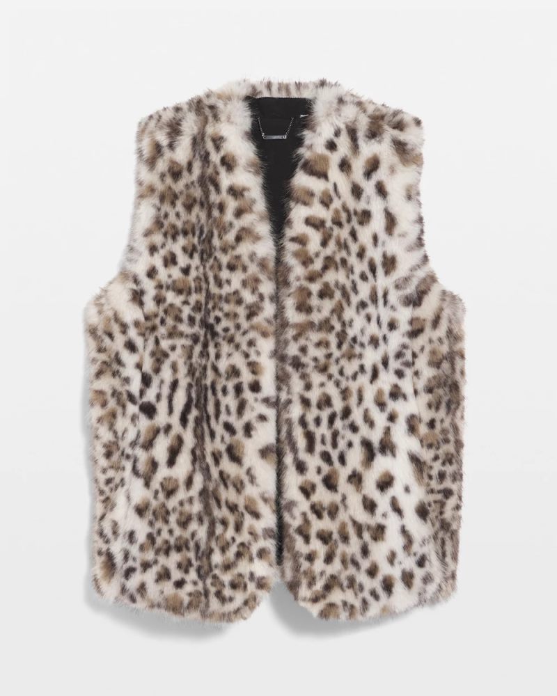 Chicos Snow Leopard Faux Fur Vest - CREAM