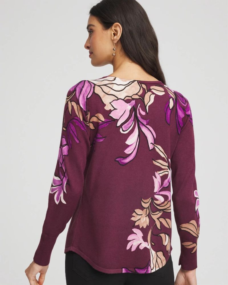 Chicos Ella V-Neck Artisanal Pullover Sweater - DEEP CHIANTI