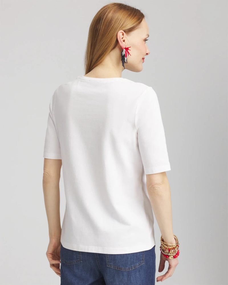 Chicos Flag Embellished Knit Tee - ALABASTER