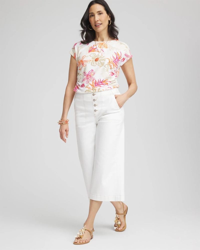 Chicos Touch of Cool™ Tropical Floral Dolman Tee - ALABASTER