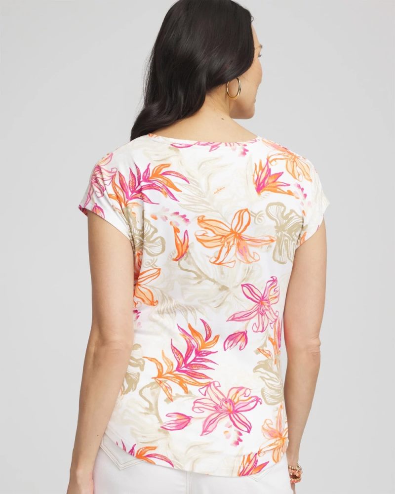 Chicos Touch of Cool™ Tropical Floral Dolman Tee - ALABASTER