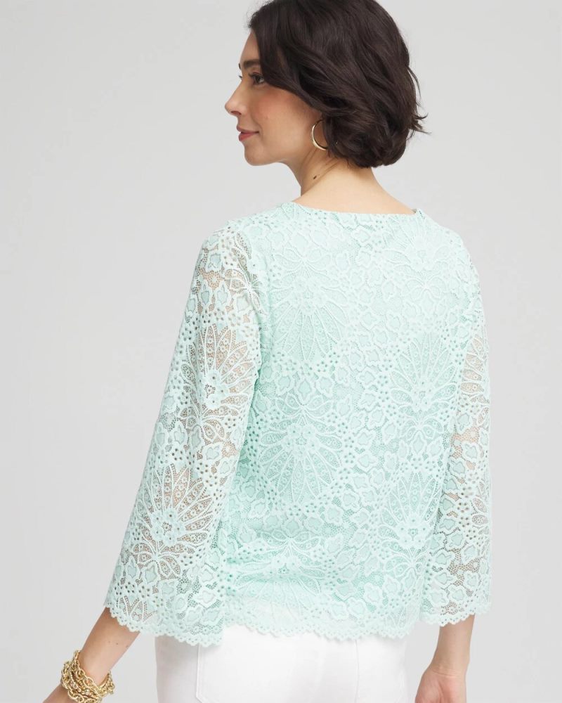 Chicos Scalloped Hem Lace Top - TEAL WATERS