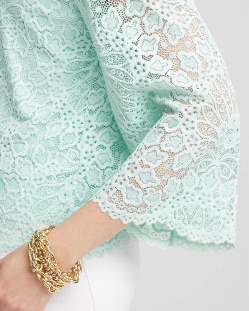 Chicos Scalloped Hem Lace Top - TEAL WATERS