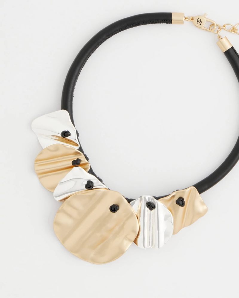 Chicos Crinkle Mixed Metal Bib Necklace - MIXED METALS