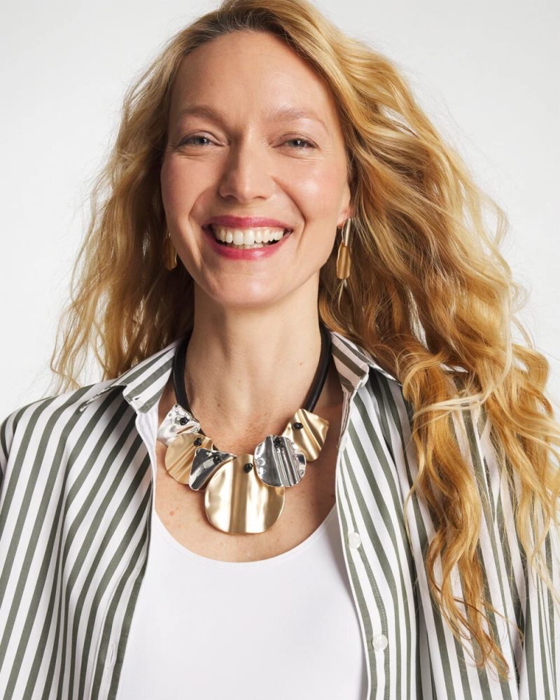 Chicos Crinkle Mixed Metal Bib Necklace - MIXED METALS