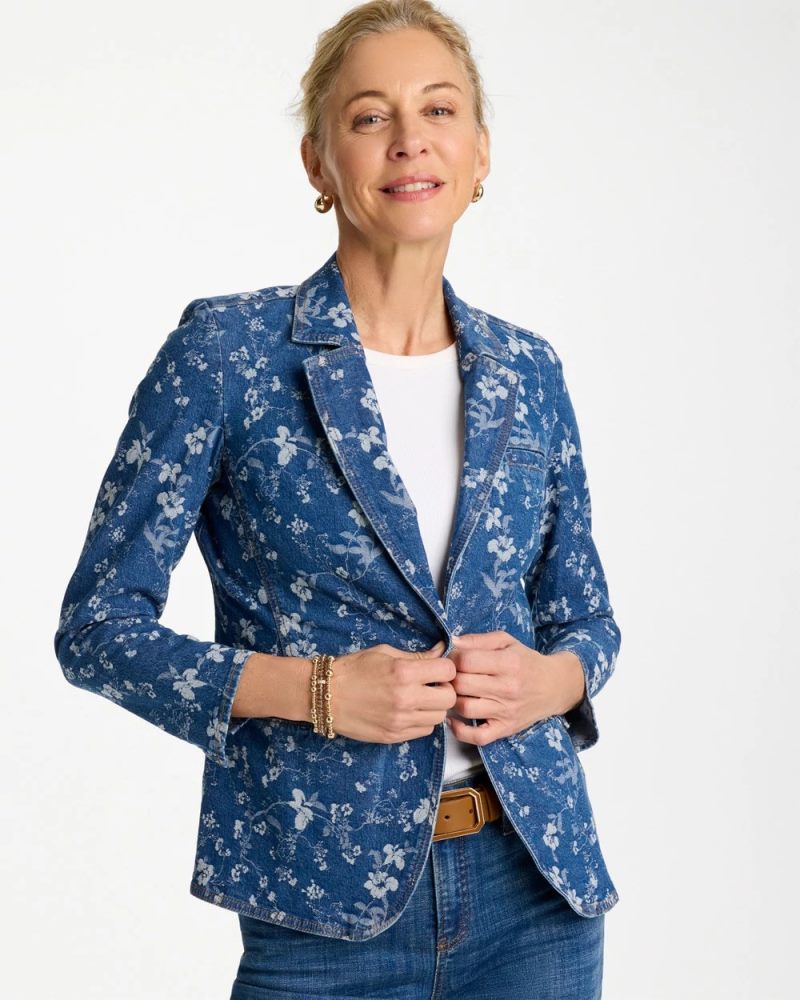 Chicos Jacquard Denim Blazer - INDIGO