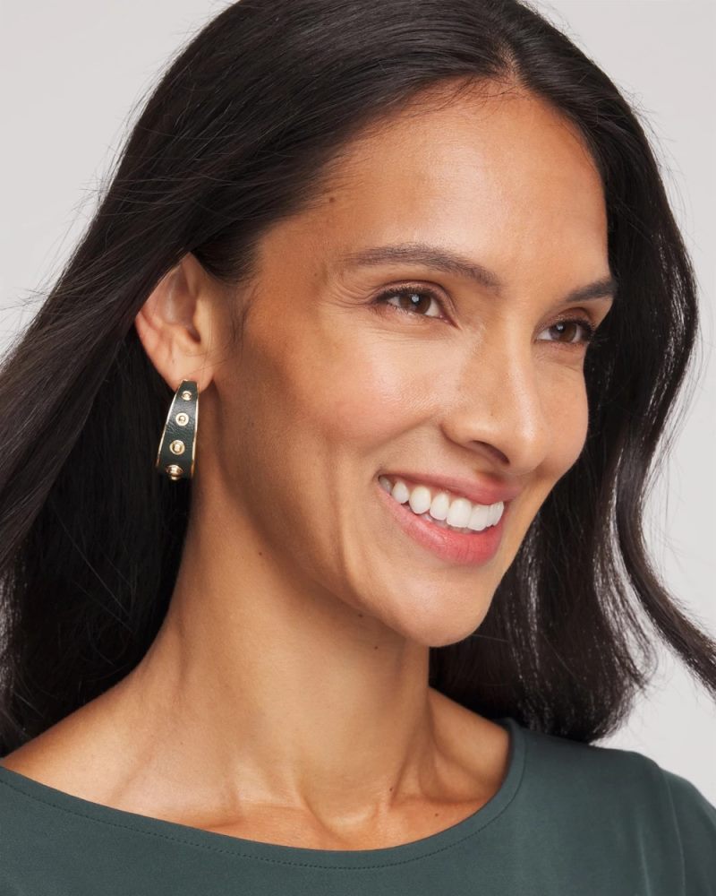 Chicos No Droop® Green & Gold Hoop Earrings - GREEN