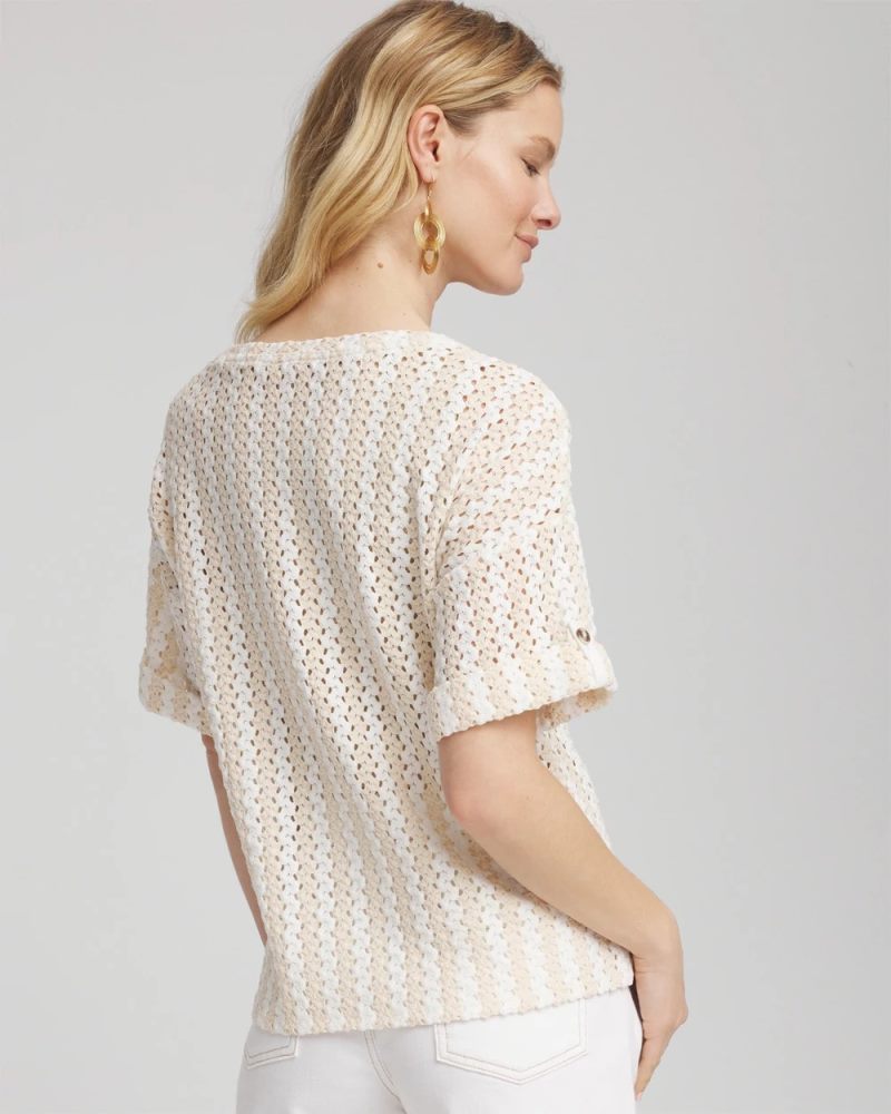 Chicos Textured Roll Cuff Tee - GLISTENING SAND