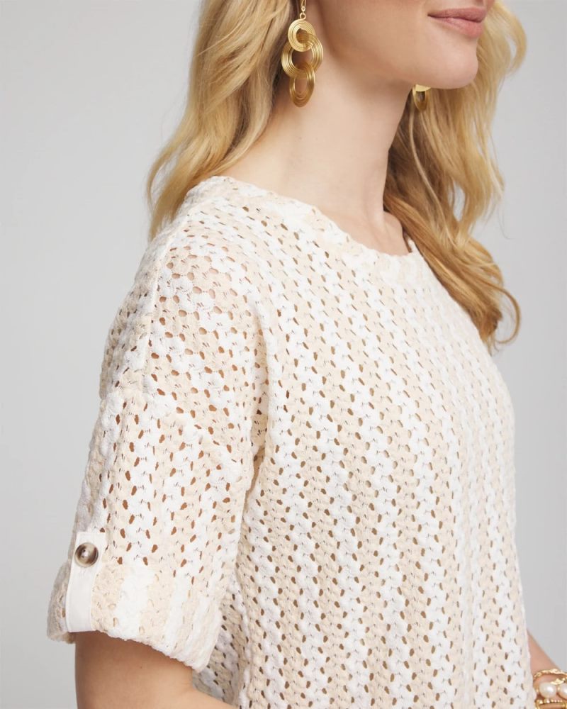 Chicos Textured Roll Cuff Tee - GLISTENING SAND