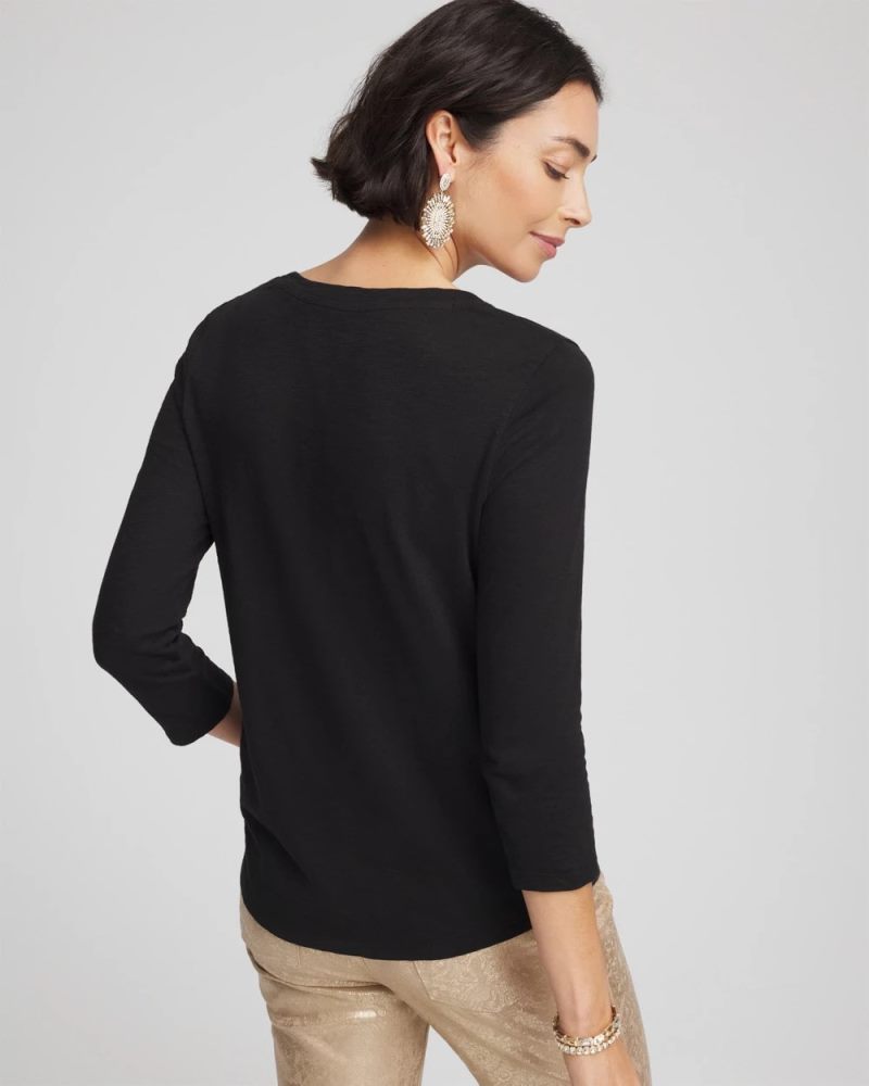 Chicos Slub 3/4 Sleeve Tee - BLACK