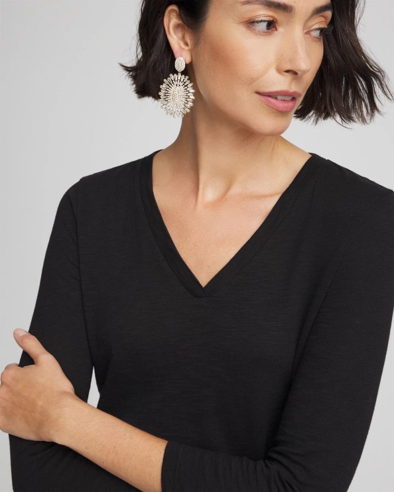 Chicos Slub 3/4 Sleeve Tee - BLACK