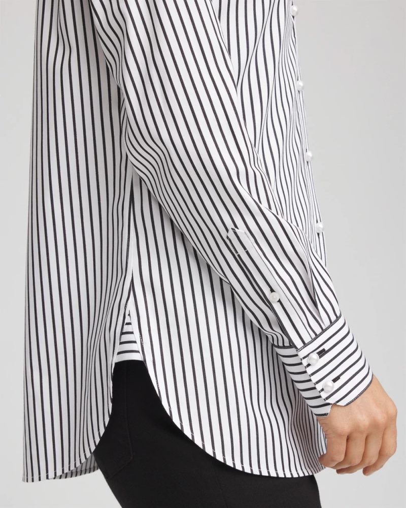 Chicos No Iron Lurex Striped Shirt - OPTIC WHITE