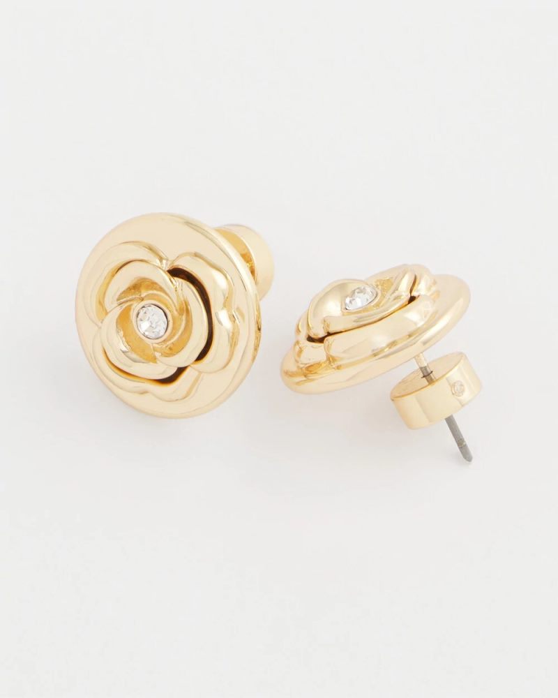 Chicos Lucky Coin Flower Stud Earrings - GOLD