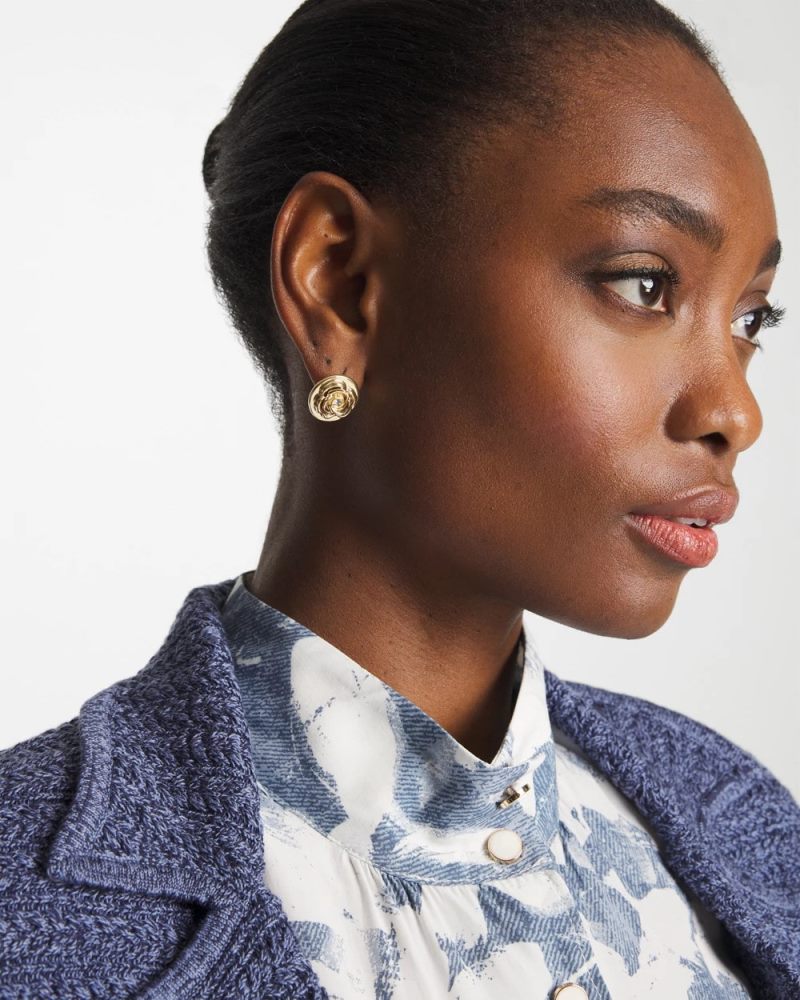 Chicos Lucky Coin Flower Stud Earrings - GOLD