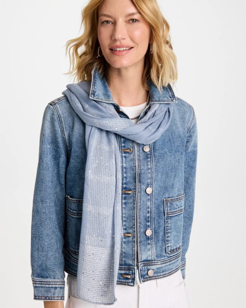 Chicos Lurex Trim Oblong Scarf - BLUE