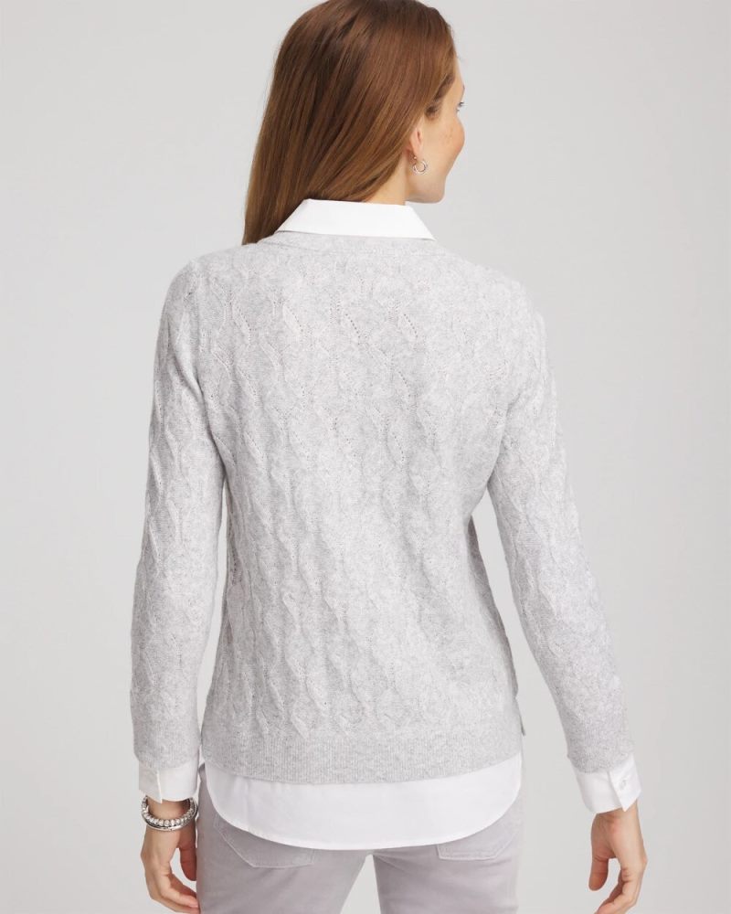 Chicos Classic Built-In Shirt Knit Sweater - CLASSIC GRAY