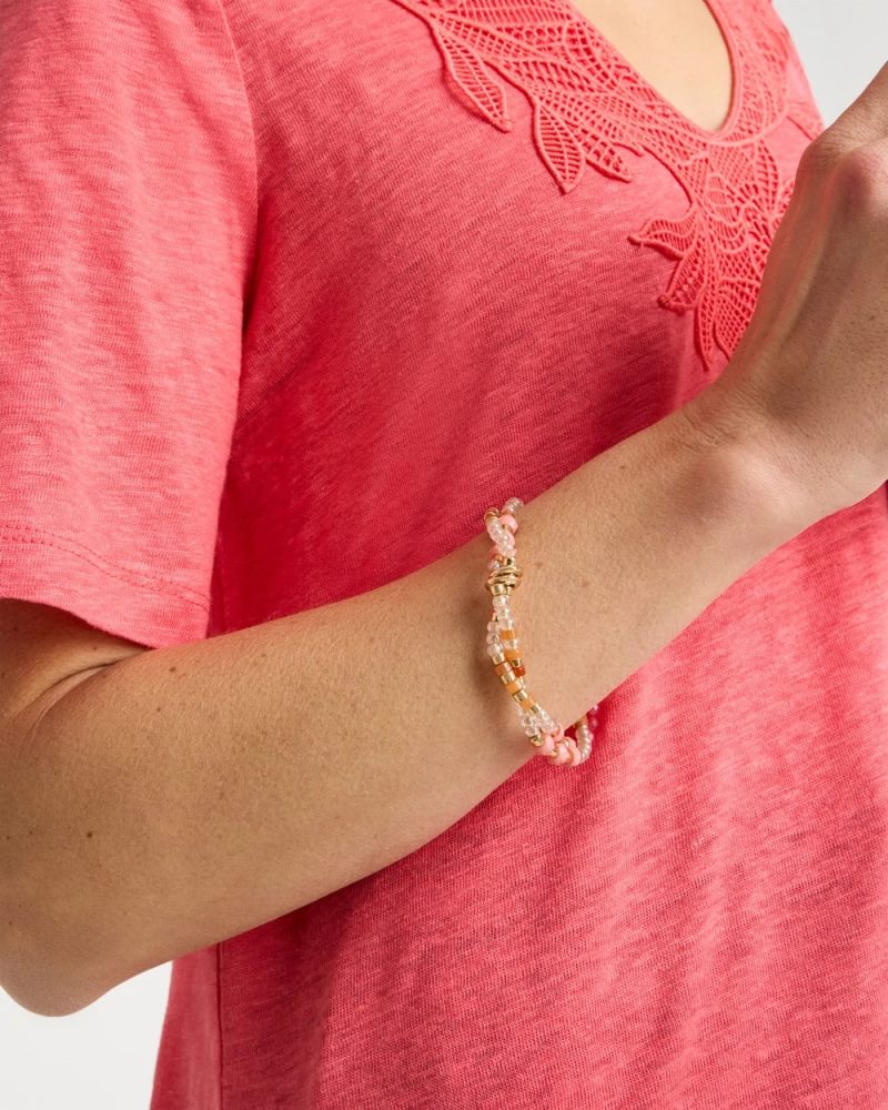 Chicos Aventurine Jade Stone Stretch Bracelet - CORAL