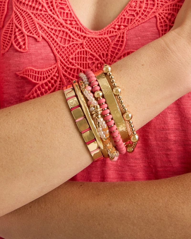 Chicos Aventurine Jade Stone Stretch Bracelet - CORAL