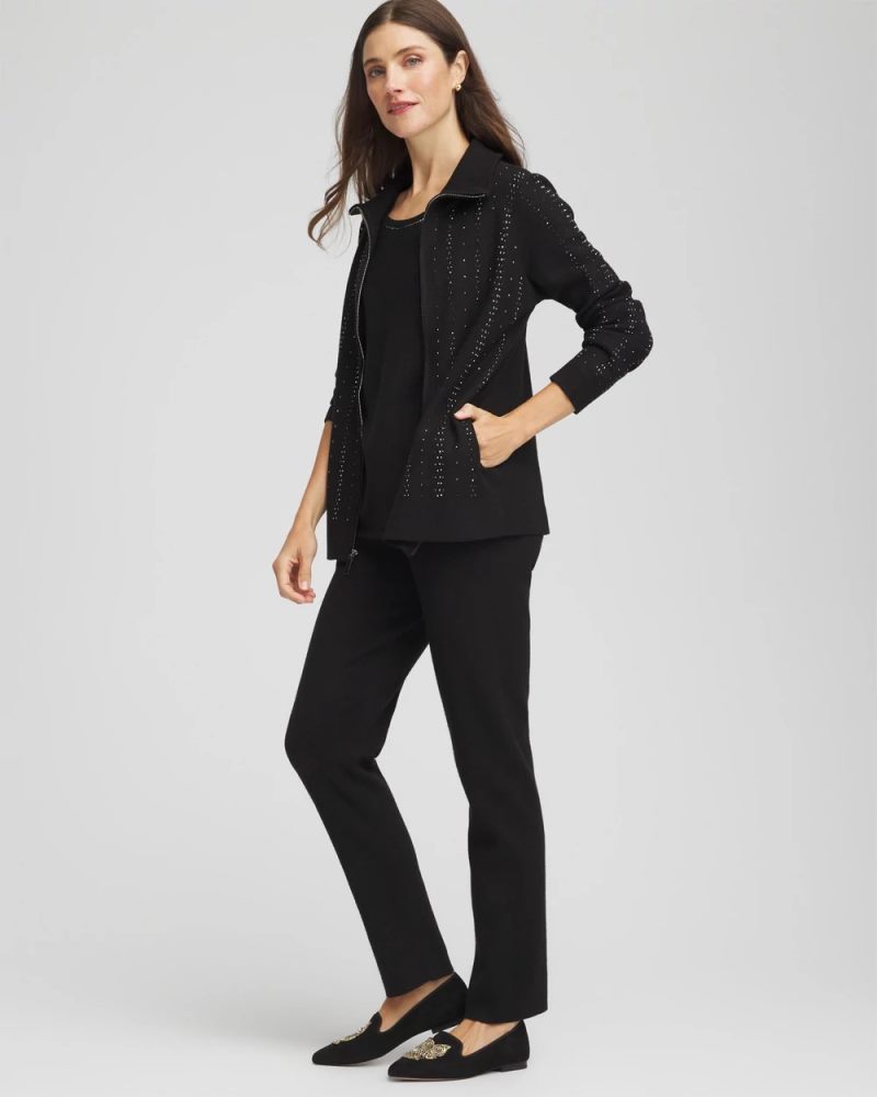 Chicos Zenergy® Luxe Diamante Zip Cardigan - BLACK
