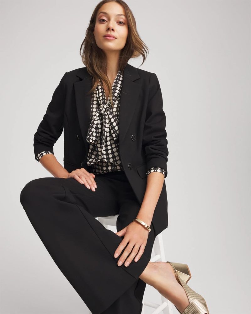 Chicos Clip-Dot Tie-Front Blouse - BLACK