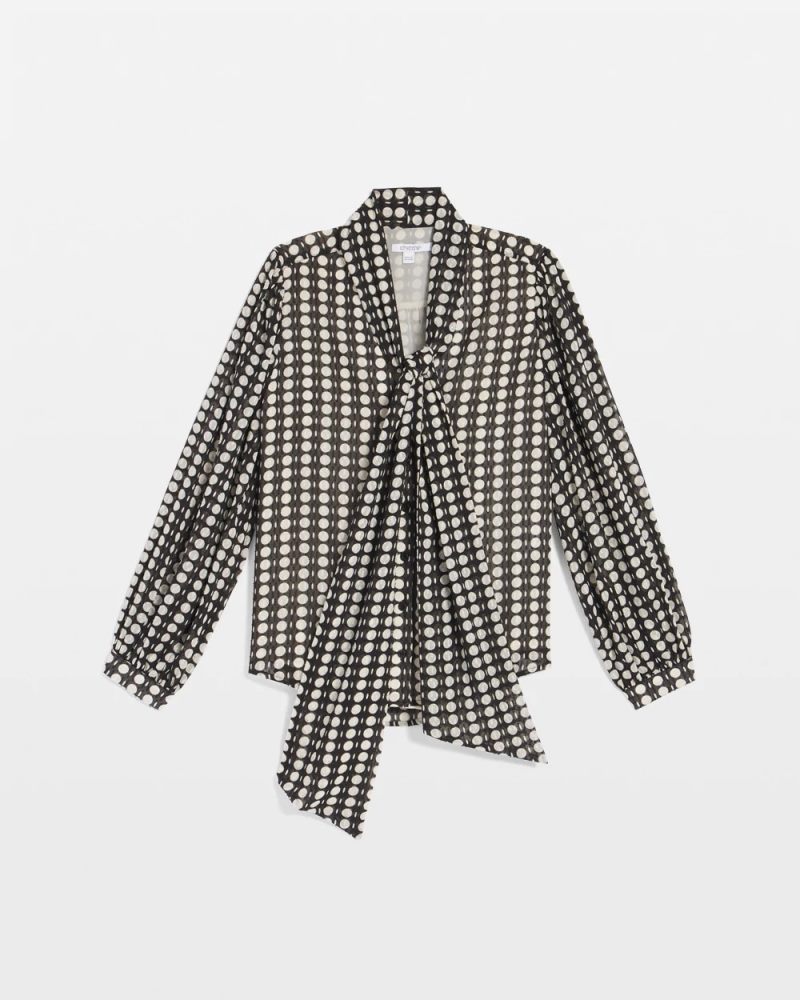 Chicos Clip-Dot Tie-Front Blouse - BLACK