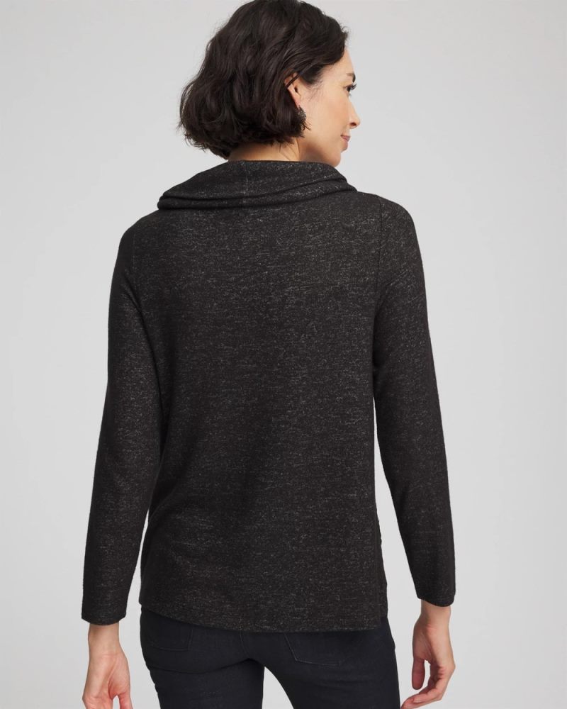 Chicos Lace Hem Cowlneck Top - BLACK