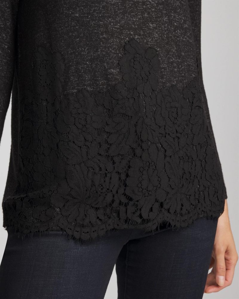 Chicos Lace Hem Cowlneck Top - BLACK