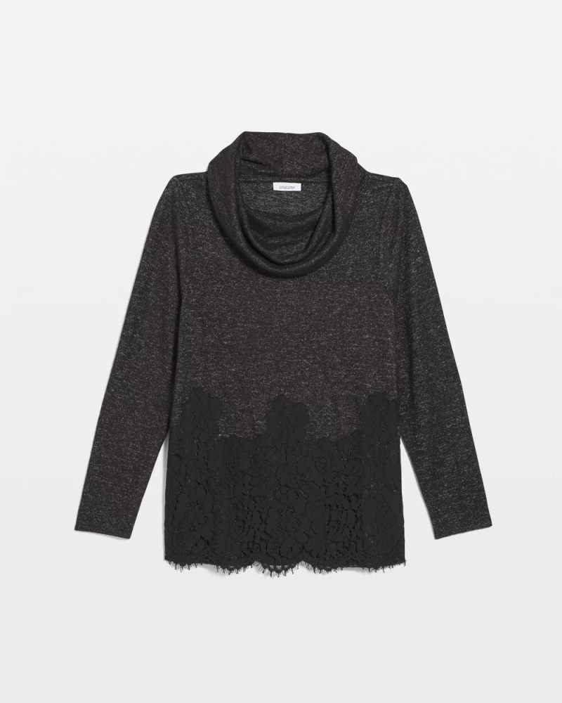Chicos Lace Hem Cowlneck Top - BLACK
