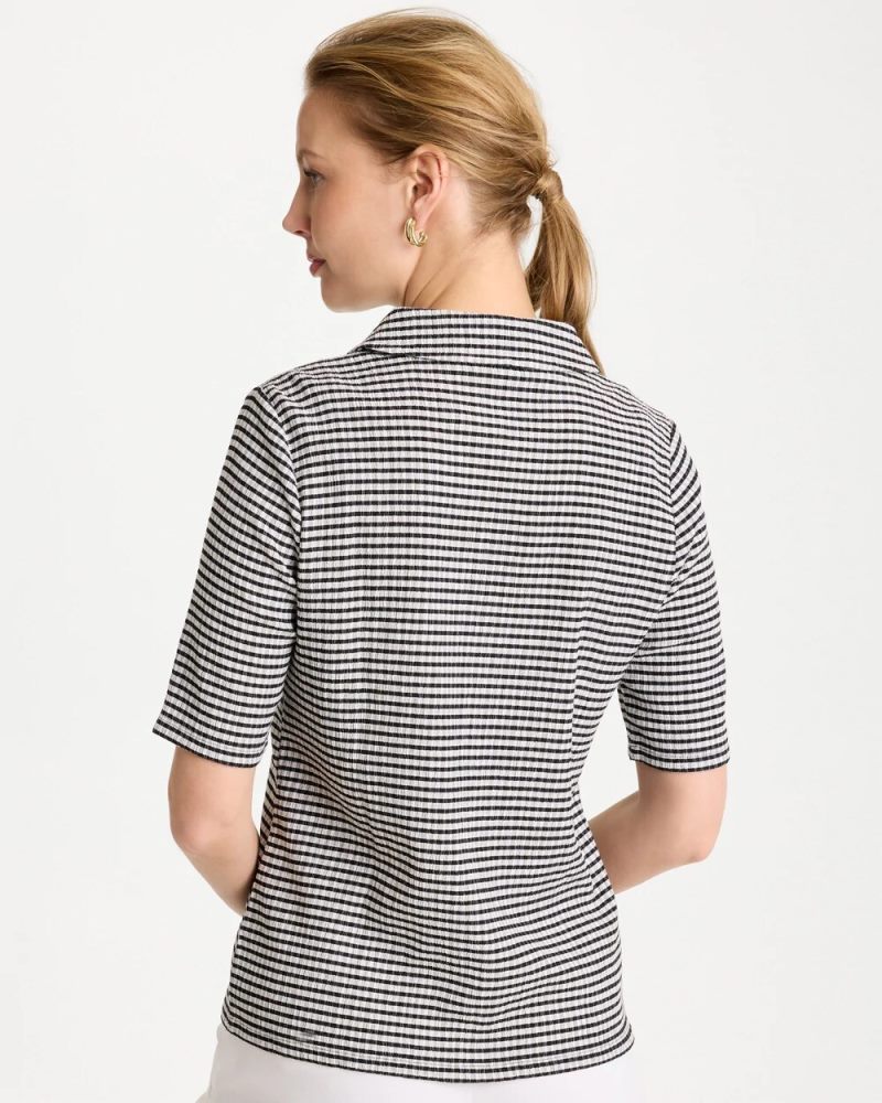 Chicos Gingham Textured Camp Tee - BLACK