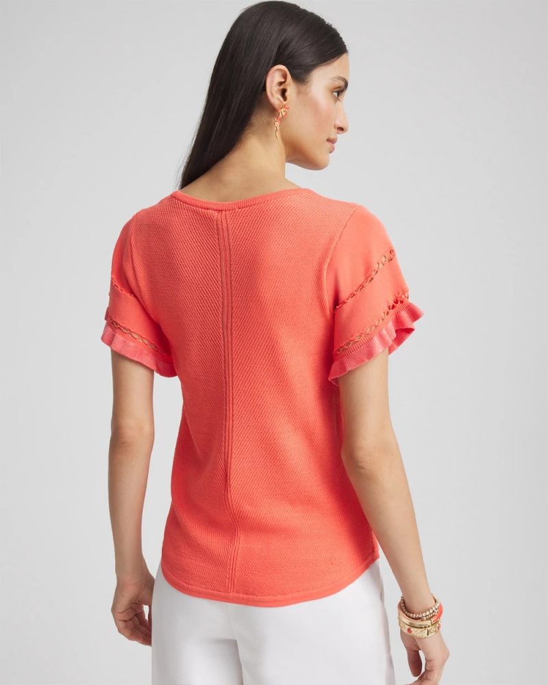 Chicos Cutout Short-Sleeved Pullover Sweater - MELON MAMBO
