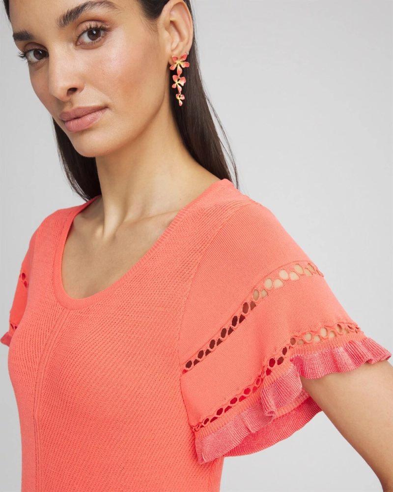 Chicos Cutout Short-Sleeved Pullover Sweater - MELON MAMBO