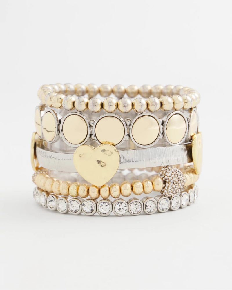 Chicos Mixed Metal Heart Stretch Bracelet - MIXED METALS