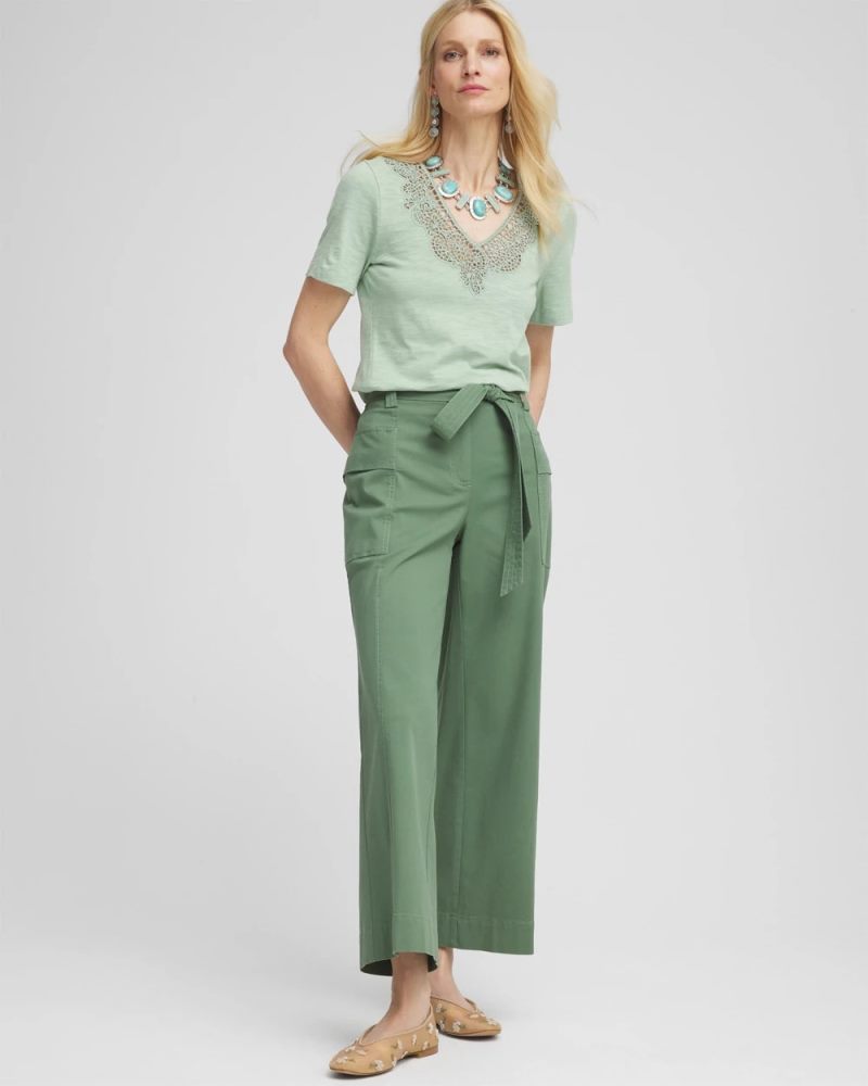 Chicos Lace V-Neck Slub Tee - MOROCCAN MINT