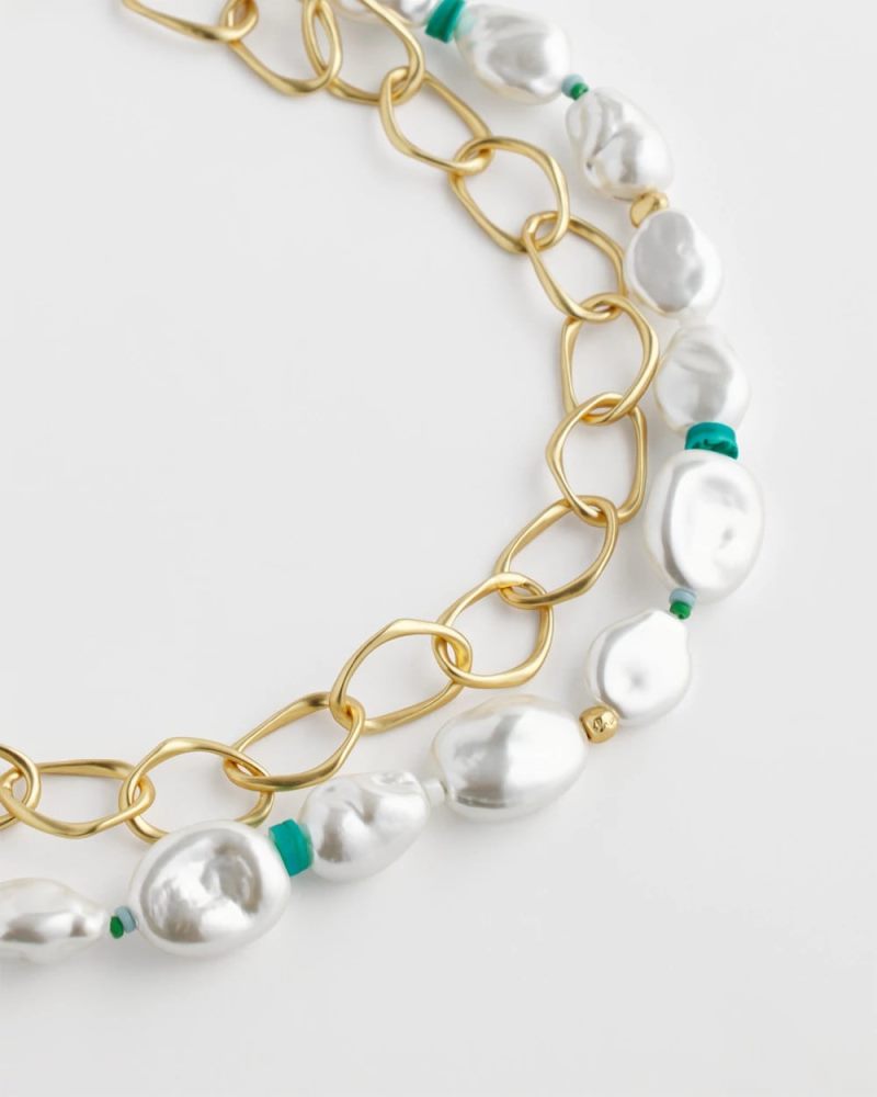 Chicos Pearlescent Goldtone Collar Necklace - PEARL